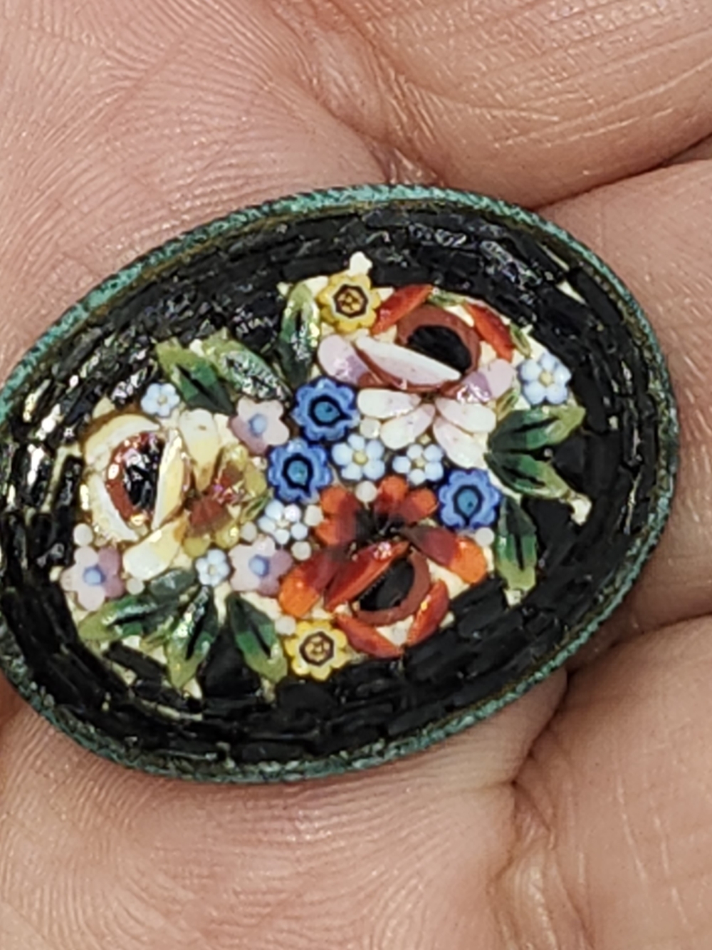 LARGE Antique Vintage FLOWER/FLORAL Micro Mosaic Button - Made in Italy